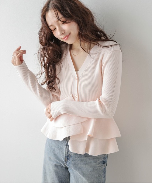 AMELY（エミリー）の「ペプラムリブニットカーディガン（カーディガン/ボレロ・レディース・ホワイト/モカ/イエロー/ピンク/ブラック・フリー）」の20枚目の写真