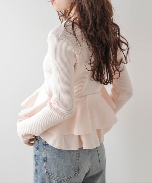 AMELY（エミリー）の「ペプラムリブニットカーディガン（カーディガン/ボレロ・レディース・ホワイト/モカ/イエロー/ピンク/ブラック・フリー）」の21枚目の写真