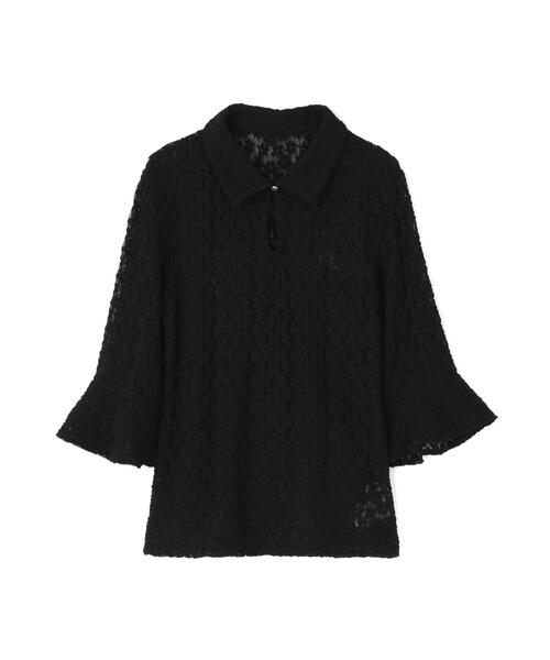 NATURAL BEAUTY BASIC(ナチュラルビューティーベーシック)の「◇シャツカラーレースカットソー(シャツ/ブラウス・レディース・オフホワイト/ブラック・FREE)」の3枚目の写真