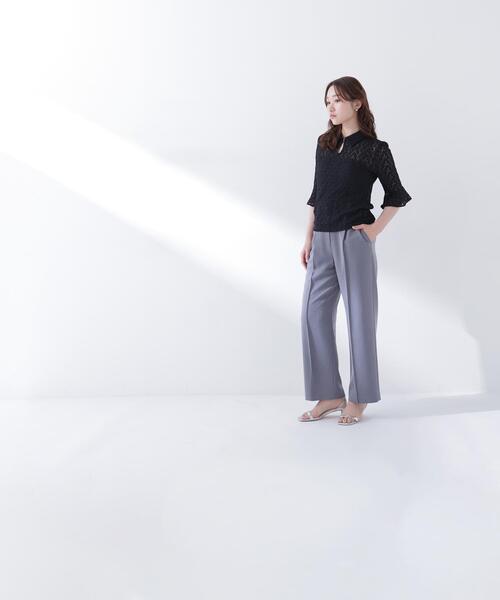 NATURAL BEAUTY BASIC(ナチュラルビューティーベーシック)の「◇シャツカラーレースカットソー(シャツ/ブラウス・レディース・オフホワイト/ブラック・FREE)」の6枚目の写真