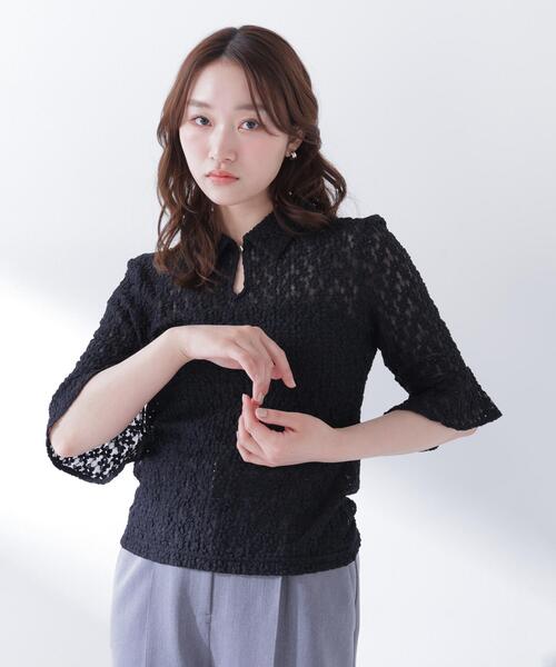 NATURAL BEAUTY BASIC(ナチュラルビューティーベーシック)の「◇シャツカラーレースカットソー(シャツ/ブラウス・レディース・オフホワイト/ブラック・FREE)」の7枚目の写真