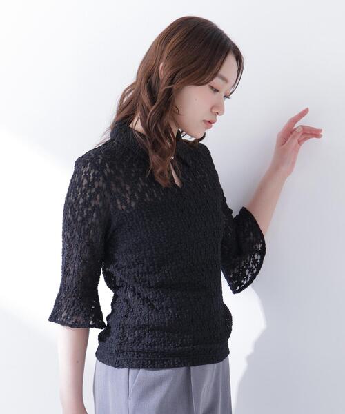 NATURAL BEAUTY BASIC(ナチュラルビューティーベーシック)の「◇シャツカラーレースカットソー(シャツ/ブラウス・レディース・オフホワイト/ブラック・FREE)」の9枚目の写真