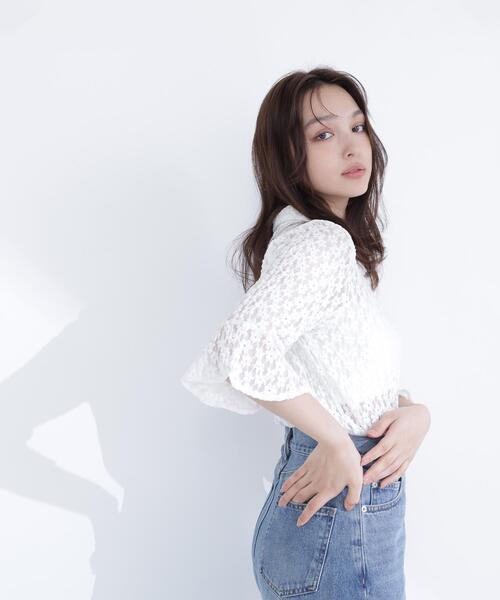 NATURAL BEAUTY BASIC(ナチュラルビューティーベーシック)の「◇シャツカラーレースカットソー(シャツ/ブラウス・レディース・オフホワイト/ブラック・FREE)」の18枚目の写真