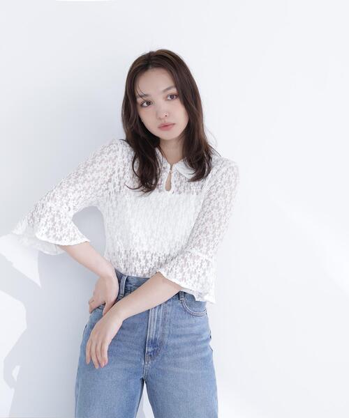 NATURAL BEAUTY BASIC(ナチュラルビューティーベーシック)の「◇シャツカラーレースカットソー(シャツ/ブラウス・レディース・オフホワイト/ブラック・FREE)」の20枚目の写真