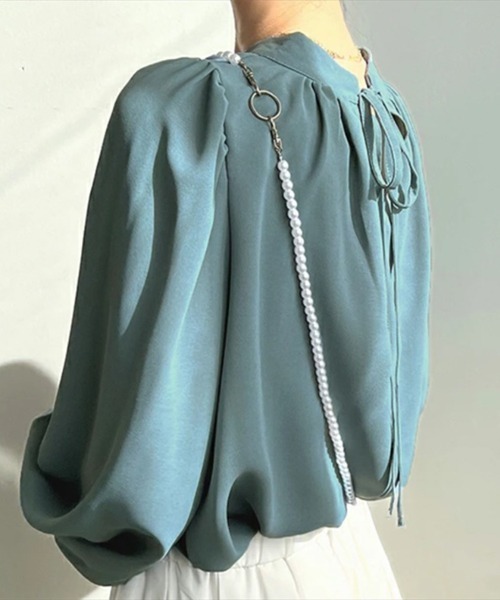 SallyLunn(サリーラン)の「シャーリングスリーブギャザーブラウス(シャツ/ブラウス・レディース・パープル/ベージュ/ホワイト/ブラック/ブルー・MEDIUM/LARGE)」の12枚目の写真