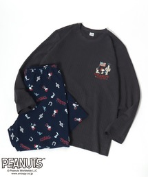 SNOOPY（スヌーピー）の「PEANUTS SNOOPY（ピーナッツ）スヌーピー ワンポイントプリント ニットサッカー メンズルームウェア 上下セット（ルームウェア/パジャマ）」
