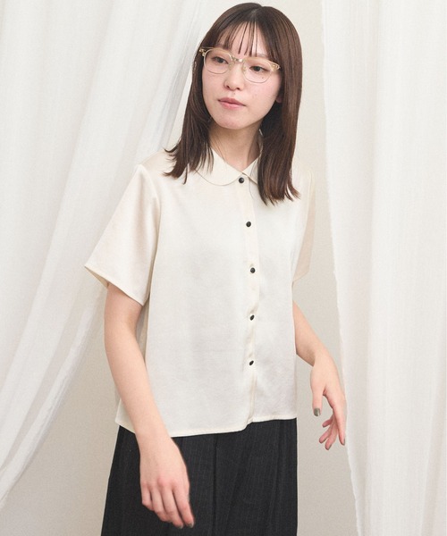 fig Ｌondon（フィグロンドン）の「pure satin shirt（シャツ/ブラウス・レディース・ブラック/ホワイト・FREE）」の5枚目の写真
