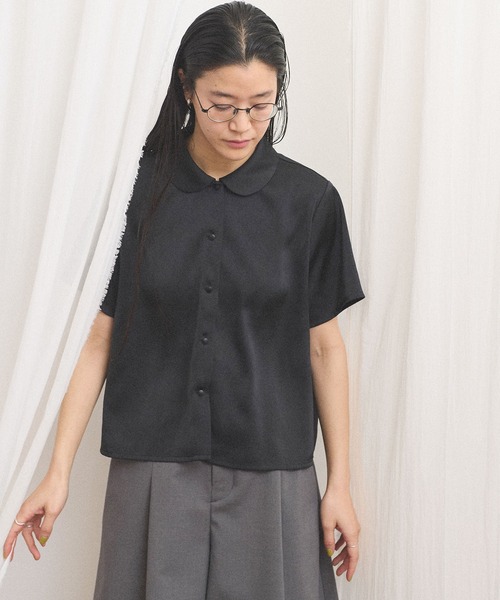 fig Ｌondon（フィグロンドン）の「pure satin shirt（シャツ/ブラウス・レディース・ブラック/ホワイト・FREE）」の8枚目の写真