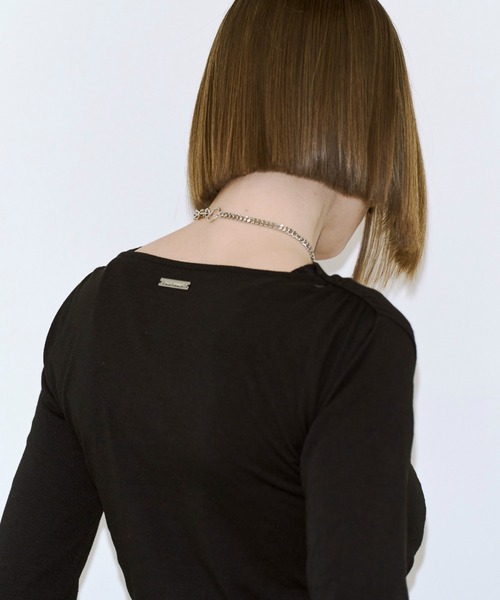 JOSE MOON（ジョゼムーン）の「GATHER SLOPE TOPS/ギャザースロープトップス（Tシャツ/カットソー・レディース・ブラック/グレー・FREE）」の11枚目の写真