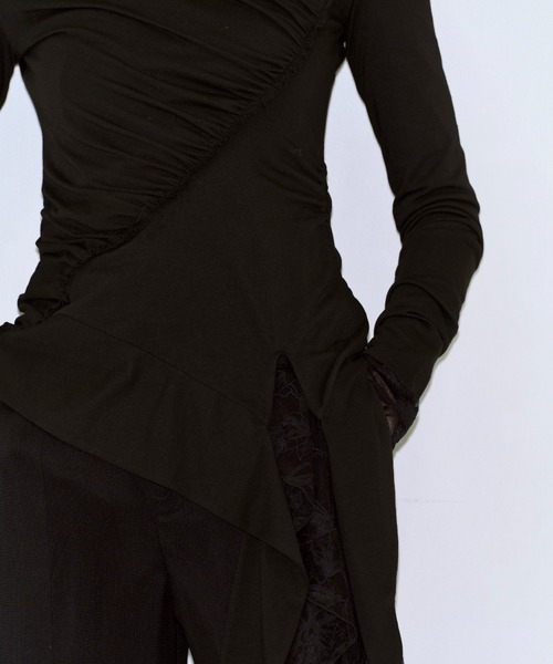 JOSE MOON（ジョゼムーン）の「GATHER SLOPE TOPS/ギャザースロープトップス（Tシャツ/カットソー・レディース・ブラック/グレー・FREE）」の12枚目の写真