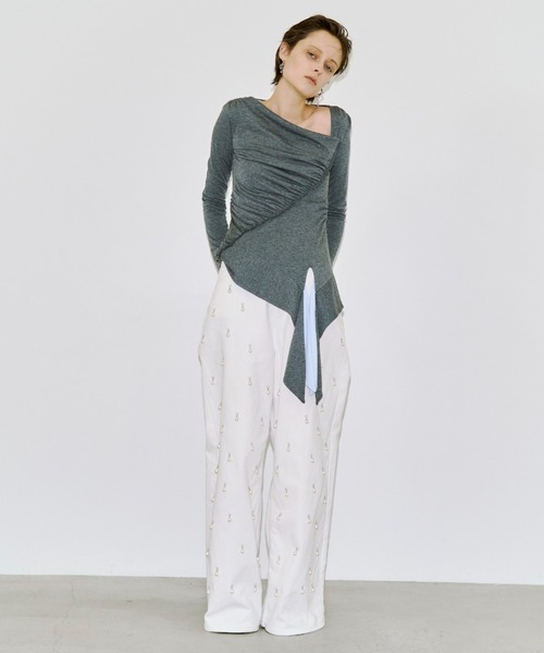 JOSE MOON（ジョゼムーン）の「GATHER SLOPE TOPS/ギャザースロープトップス（Tシャツ/カットソー・レディース・ブラック/グレー・FREE）」の17枚目の写真