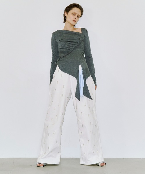 JOSE MOON（ジョゼムーン）の「GATHER SLOPE TOPS/ギャザースロープトップス（Tシャツ/カットソー・レディース・ブラック/グレー・FREE）」の18枚目の写真