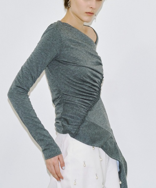 JOSE MOON（ジョゼムーン）の「GATHER SLOPE TOPS/ギャザースロープトップス（Tシャツ/カットソー・レディース・ブラック/グレー・FREE）」の19枚目の写真