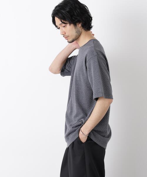 NANO universe(ナノユニバース)の「リンクスジャガードスリーブTシャツ(Tシャツ/カットソー・メンズ・グレー/ブラック/ホワイト・L/M)」の3枚目の写真