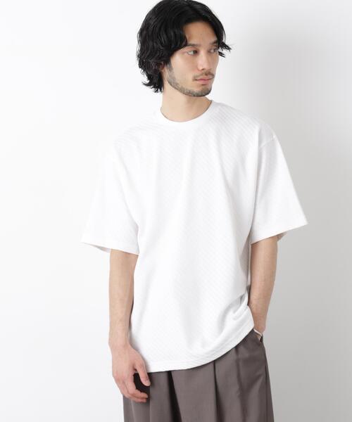 NANO universe(ナノユニバース)の「リンクスジャガードスリーブTシャツ(Tシャツ/カットソー・メンズ・グレー/ブラック/ホワイト・L/M)」の2枚目の写真