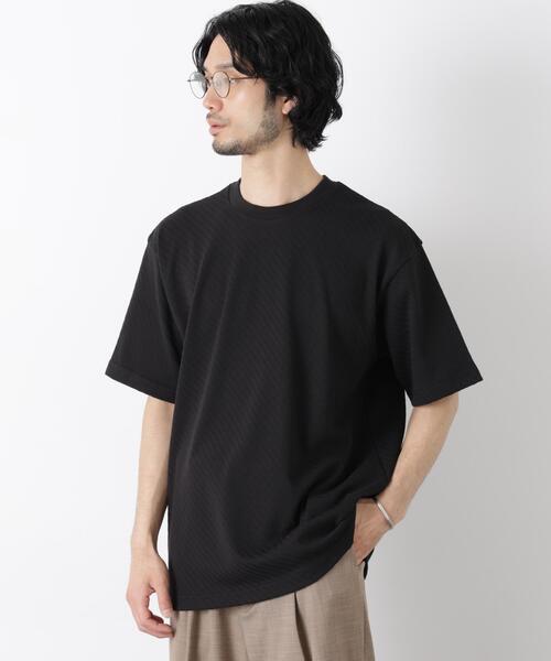 NANO universe(ナノユニバース)の「リンクスジャガードスリーブTシャツ(Tシャツ/カットソー・メンズ・グレー/ブラック/ホワイト・L/M)」の1枚目の写真