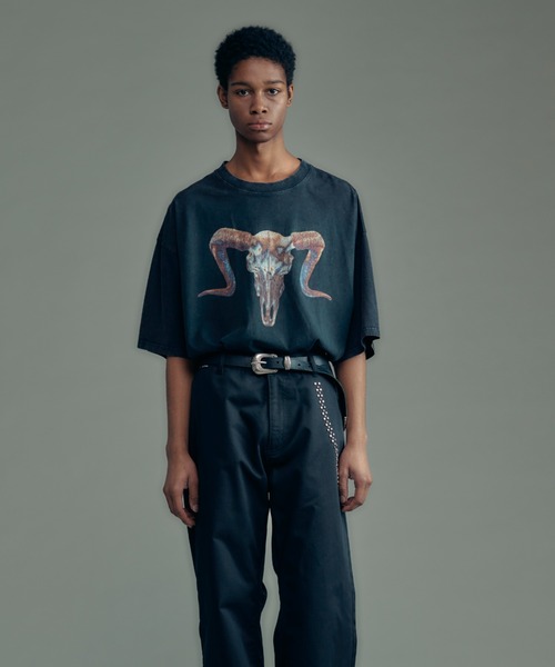 【ADAMPATEK/アダムパテック】RED:BANSHEE Ram Skull Graphic short sleeve t-shirt プリントTEE