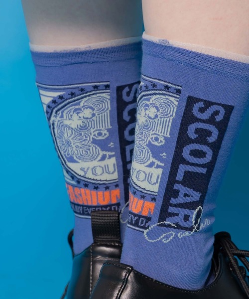 ScoLar（スカラー）の「88J18807：スカラーロゴソックス（ソックス/靴下・レディース・オフホワイト/ブルー・FREE）」の4枚目の写真