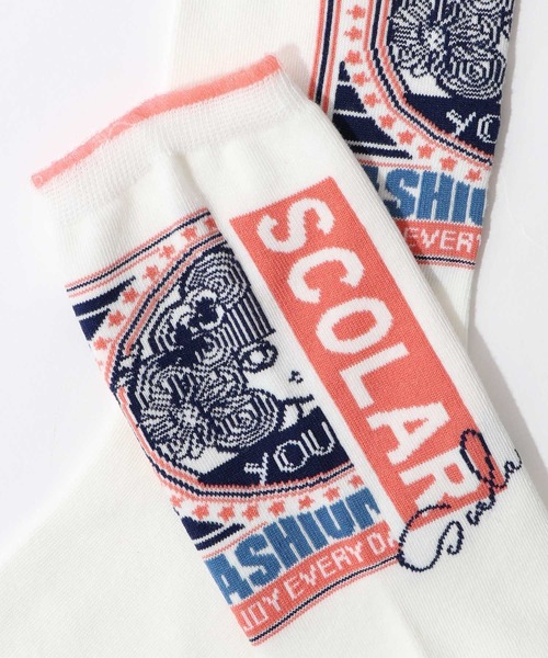 ScoLar（スカラー）の「88J18807：スカラーロゴソックス（ソックス/靴下・レディース・オフホワイト/ブルー・FREE）」の6枚目の写真