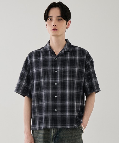 LUENNA(ルエナ)の「【LUENNA】Open Collar Short Sleeve Check Shirt / オープンカラー半袖チェックシャツ(シャツ/ブラウス・メンズ・ブラック系1/ブラウン系1・L/M/S)」の3枚目の写真