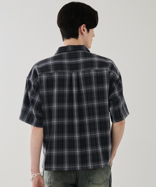 LUENNA(ルエナ)の「【LUENNA】Open Collar Short Sleeve Check Shirt / オープンカラー半袖チェックシャツ(シャツ/ブラウス・メンズ・ブラック系1/ブラウン系1・L/M/S)」の5枚目の写真