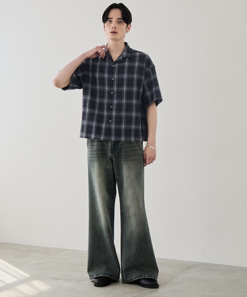 LUENNA(ルエナ)の「【LUENNA】Open Collar Short Sleeve Check Shirt / オープンカラー半袖チェックシャツ(シャツ/ブラウス・メンズ・ブラック系1/ブラウン系1・L/M/S)」の6枚目の写真