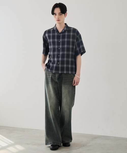 LUENNA(ルエナ)の「【LUENNA】Open Collar Short Sleeve Check Shirt / オープンカラー半袖チェックシャツ(シャツ/ブラウス・メンズ・ブラック系1/ブラウン系1・L/M/S)」の7枚目の写真