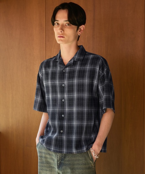 LUENNA(ルエナ)の「【LUENNA】Open Collar Short Sleeve Check Shirt / オープンカラー半袖チェックシャツ(シャツ/ブラウス・メンズ・ブラック系1/ブラウン系1・L/M/S)」の12枚目の写真