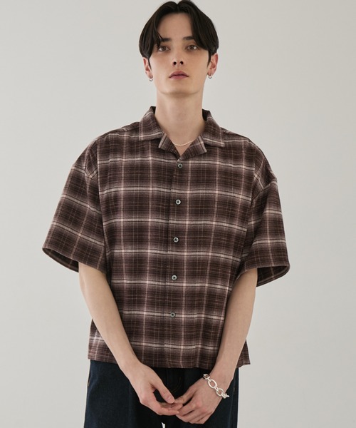LUENNA(ルエナ)の「【LUENNA】Open Collar Short Sleeve Check Shirt / オープンカラー半袖チェックシャツ(シャツ/ブラウス・メンズ・ブラック系1/ブラウン系1・L/M/S)」の15枚目の写真