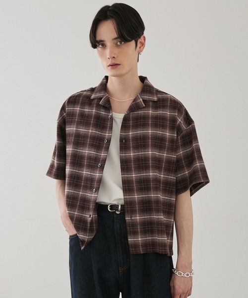 LUENNA(ルエナ)の「【LUENNA】Open Collar Short Sleeve Check Shirt / オープンカラー半袖チェックシャツ(シャツ/ブラウス・メンズ・ブラック系1/ブラウン系1・L/M/S)」の16枚目の写真