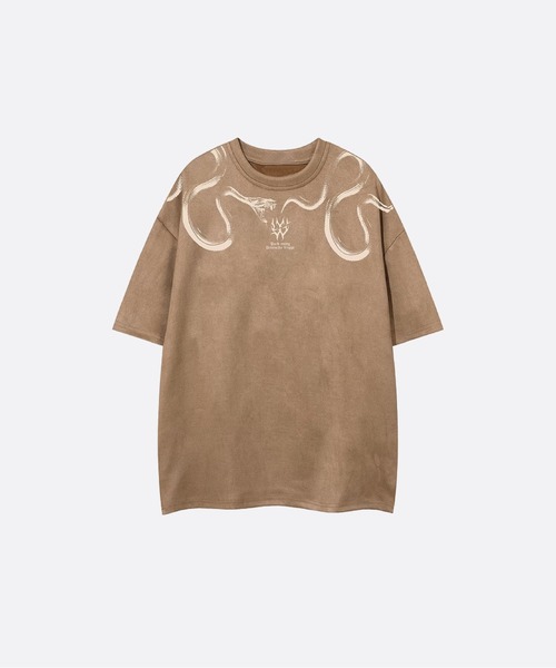 U:UME(ユーム)の「Suede Feel Print T(Tシャツ/カットソー・メンズ・ブラック/ブラウン/ダークグレー/カーキ・SMALL/MEDIUM/LARGE/X-LARGE)」の3枚目の写真