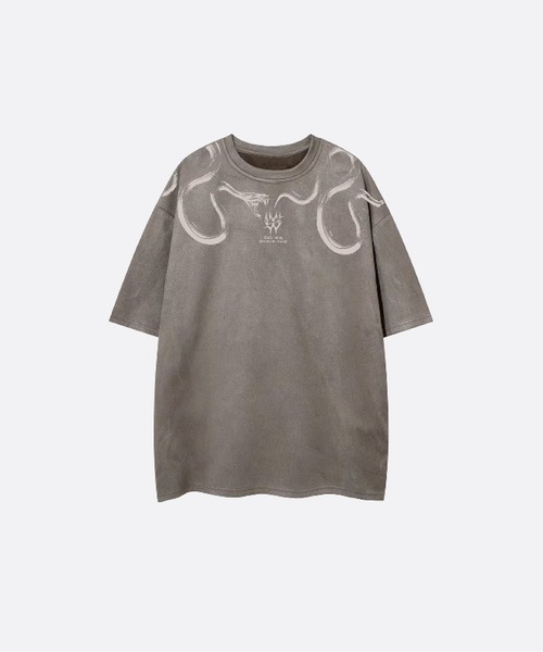 U:UME(ユーム)の「Suede Feel Print T(Tシャツ/カットソー・メンズ・ブラック/ブラウン/ダークグレー/カーキ・SMALL/MEDIUM/LARGE/X-LARGE)」の4枚目の写真