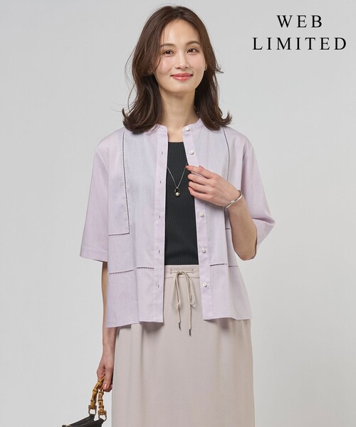 J.PRESS Ladies(J.プレス レディス)の「【WEB限定カラーあり・一枚で着映え】ラミー ポプリン ボクシーシャツ(シャツ/ブラウス・レディース・ふじ色系/ブルー系/ライトグリーン系/ブラウン系/ホワイト系・XS)」の5枚目の写真