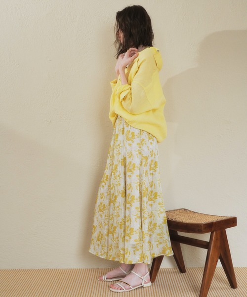 YECCA VECCA(イェッカヴェッカ)の「ボタニカル柄シアーロングスカート(スカート・レディース・イエロー/チャコールグレー・FREE)」の14枚目の写真