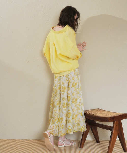 YECCA VECCA(イェッカヴェッカ)の「ボタニカル柄シアーロングスカート(スカート・レディース・イエロー/チャコールグレー・FREE)」の17枚目の写真