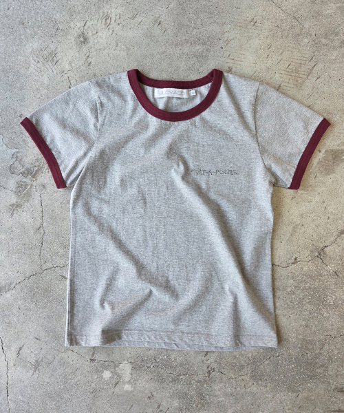 SLOWACID（スローアシッド）の「ウォッシュドノマドリングリーバンパーTシャツ[グレー/バーガンディ]（Tシャツ/カットソー・レディース・その他・X-SMALL/SMALL/MEDIUM/LARGE）」の4枚目の写真