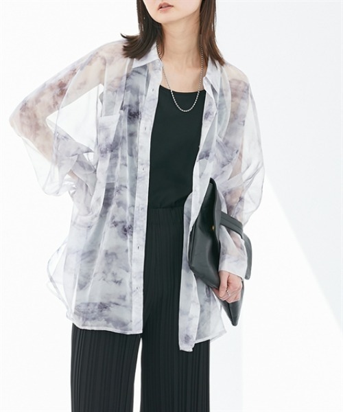 Soiunique（スワユニーク）の「シアー柄ドルマンシャツ［Soiunique］（シャツ/ブラウス・レディース・ブラック/ホワイト・M）」の9枚目の写真