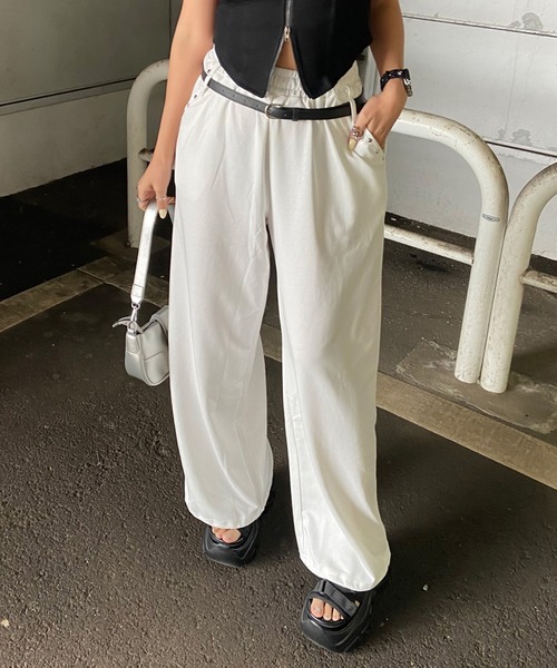 non-hedge(ノンヘッジ)の「ベルト付スタッズワイドパンツ(スウェットパンツ・レディース・ブラック/グレー/オフホワイト・FREE)」の17枚目の写真