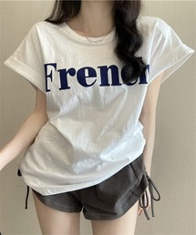 袖ロールアップフロントプリントTシャツ