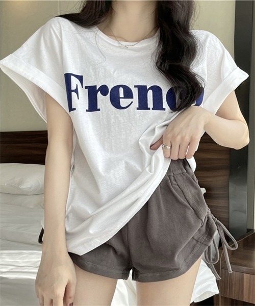 Dream garden（ドリームガーデン）の「袖ロールアップフロントプリントTシャツ（Tシャツ/カットソー・レディース・ブラック/カーキ/オフホワイト・M/L/XXL/XL）」の8枚目の写真