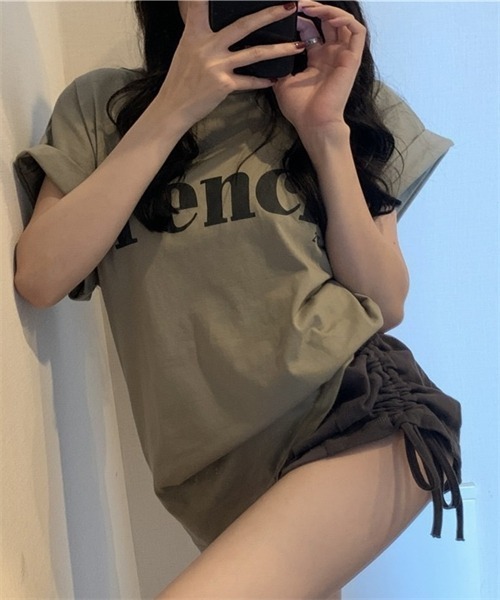 Dream garden（ドリームガーデン）の「袖ロールアップフロントプリントTシャツ（Tシャツ/カットソー・レディース・ブラック/カーキ/オフホワイト・M/L/XXL/XL）」の22枚目の写真