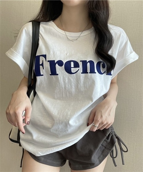Dream garden（ドリームガーデン）の「袖ロールアップフロントプリントTシャツ（Tシャツ/カットソー・レディース・ブラック/カーキ/オフホワイト・M/L/XXL/XL）」の6枚目の写真
