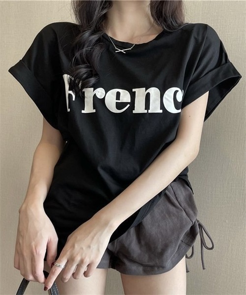 Dream garden（ドリームガーデン）の「袖ロールアップフロントプリントTシャツ（Tシャツ/カットソー・レディース・ブラック/カーキ/オフホワイト・M/L/XXL/XL）」の10枚目の写真