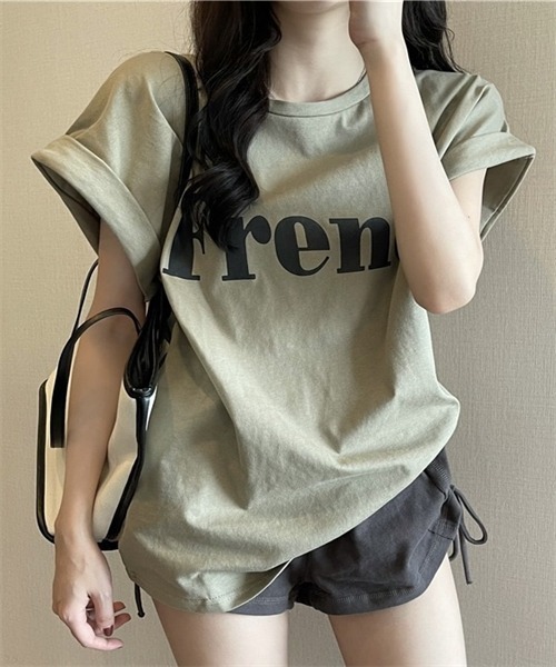 Dream garden（ドリームガーデン）の「袖ロールアップフロントプリントTシャツ（Tシャツ/カットソー・レディース・ブラック/カーキ/オフホワイト・M/L/XXL/XL）」の17枚目の写真