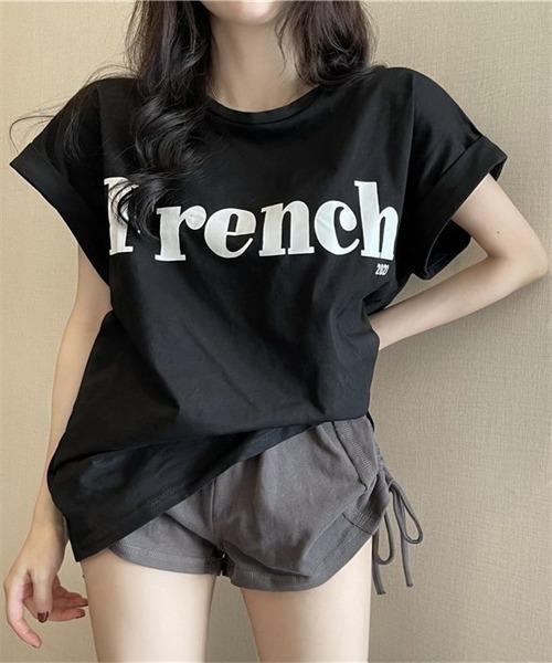 Dream garden（ドリームガーデン）の「袖ロールアップフロントプリントTシャツ（Tシャツ/カットソー・レディース・ブラック/カーキ/オフホワイト・M/L/XXL/XL）」の12枚目の写真