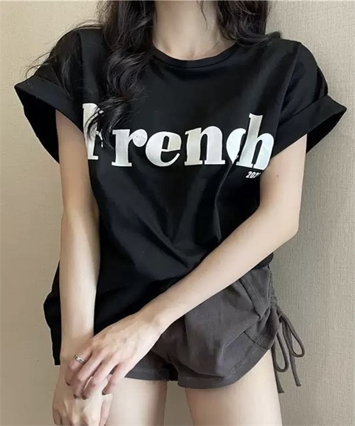 Dream garden（ドリームガーデン）の「袖ロールアップフロントプリントTシャツ（Tシャツ/カットソー・レディース・ブラック/カーキ/オフホワイト・M/L/XXL/XL）」の11枚目の写真
