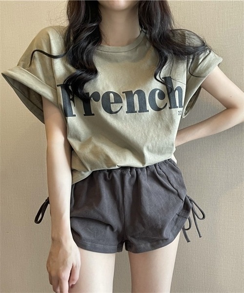 Dream garden（ドリームガーデン）の「袖ロールアップフロントプリントTシャツ（Tシャツ/カットソー・レディース・ブラック/カーキ/オフホワイト・M/L/XXL/XL）」の19枚目の写真