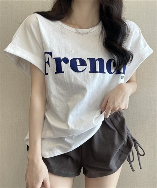 Dream garden（ドリームガーデン）の「袖ロールアップフロントプリントTシャツ（Tシャツ/カットソー・レディース・ブラック/カーキ/オフホワイト・M/L/XXL/XL）」の7枚目の写真
