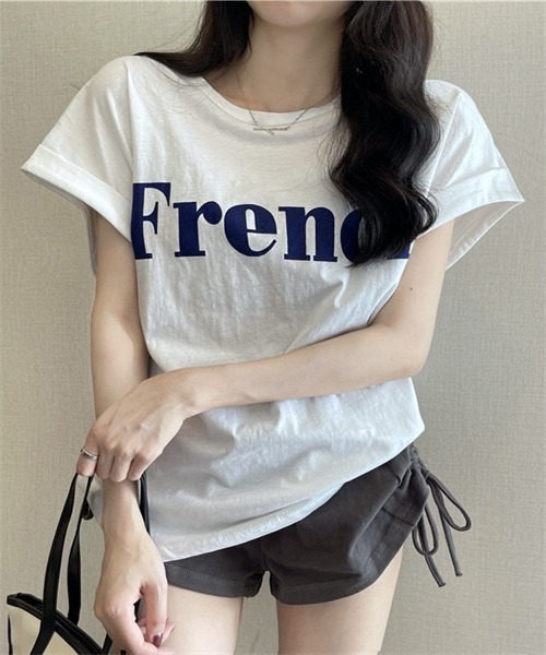 Dream garden（ドリームガーデン）の「袖ロールアップフロントプリントTシャツ（Tシャツ/カットソー・レディース・ブラック/カーキ/オフホワイト・M/L/XXL/XL）」の5枚目の写真