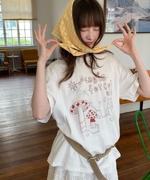 【2026SS新作】ガーリーイラストプリントTシャツ / オーバーサイズ / ゆるかわトップス / 韓国ファッション / Y2K
